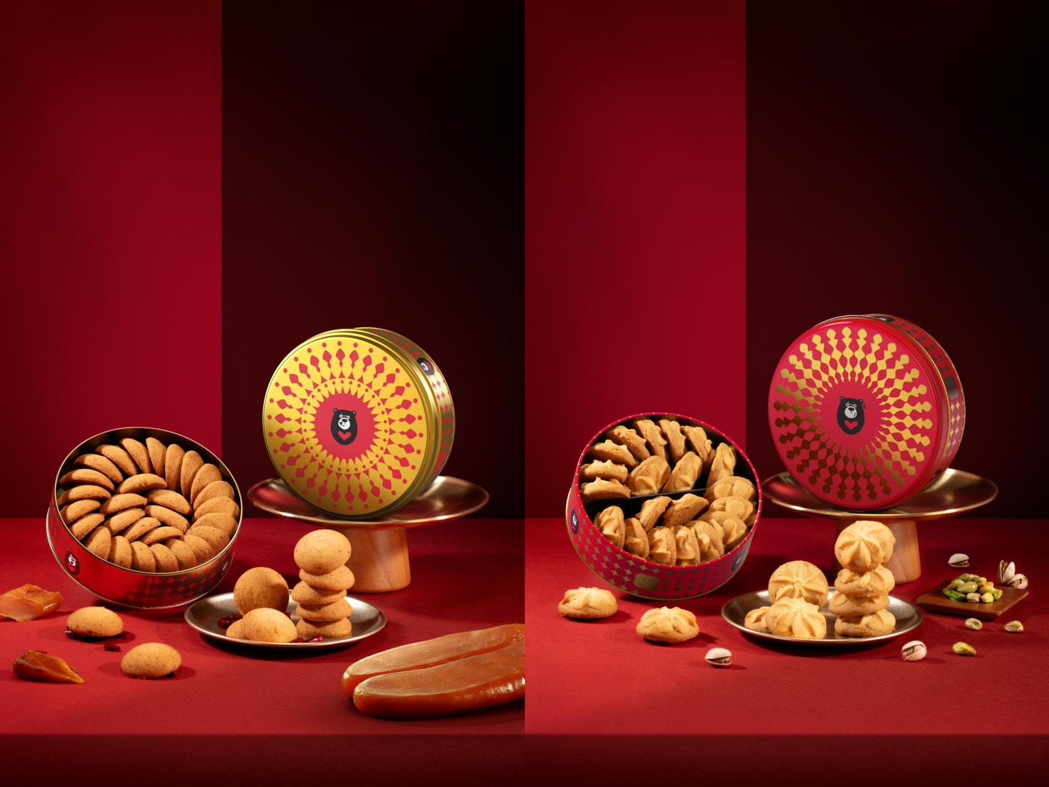 鴻鼎菓子迎接 2026 春節重磅推出全台獨創,限定新品「開心果包心曲奇」與「烏魚子曲奇」。(圖/鴻鼎菓子提供)